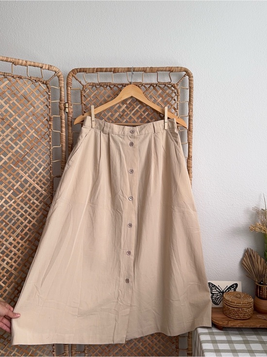 Vintage Dresses & Skirts - Vintage Classic Button-Front Beige A-Line Maxi Skirt